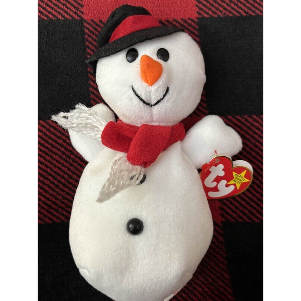 1996 Ty Snowball the Snowman 4201 Beanie Baby 8" Festive Holiday Plush Toy